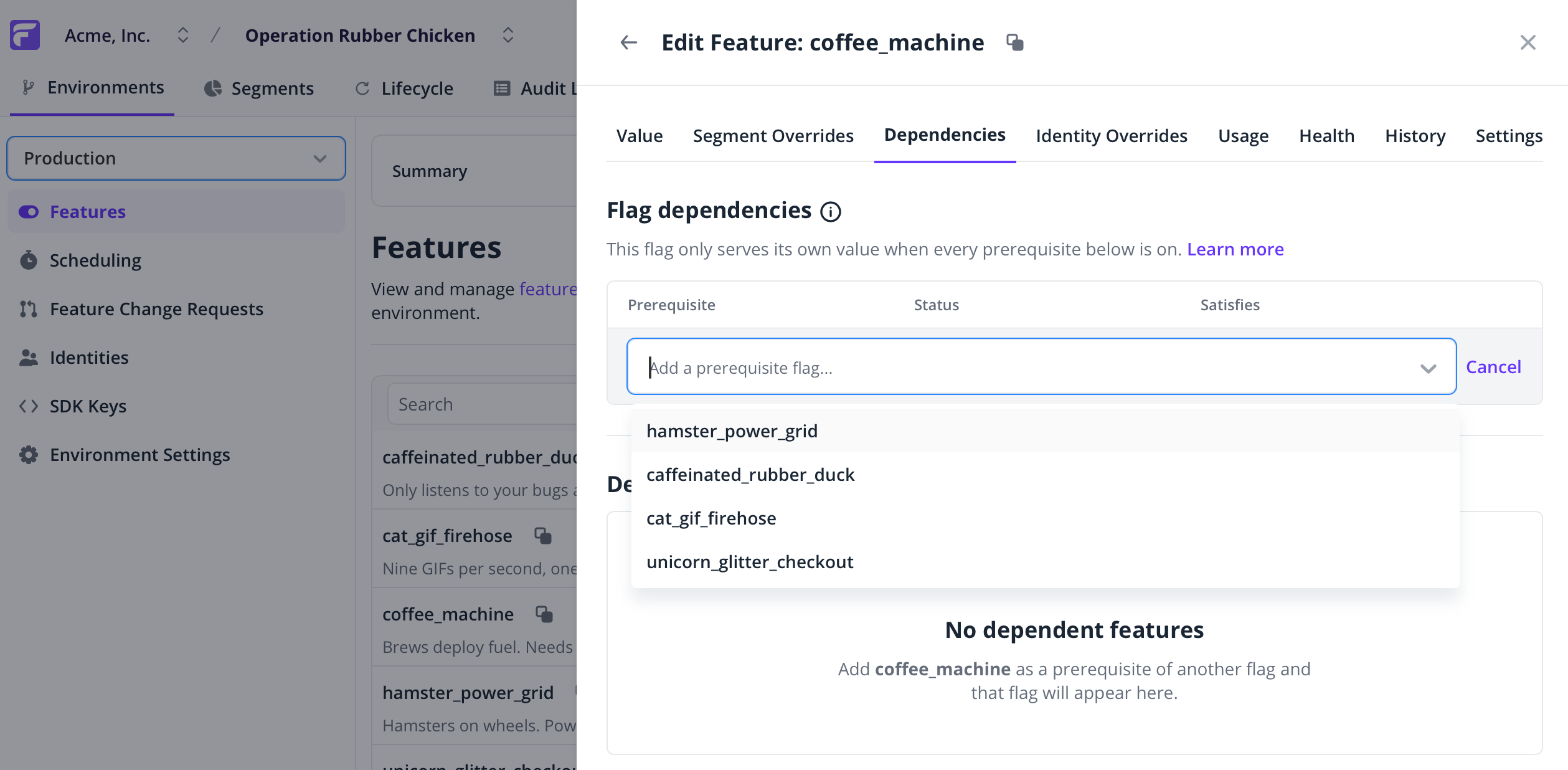 Adding a prerequisite feature