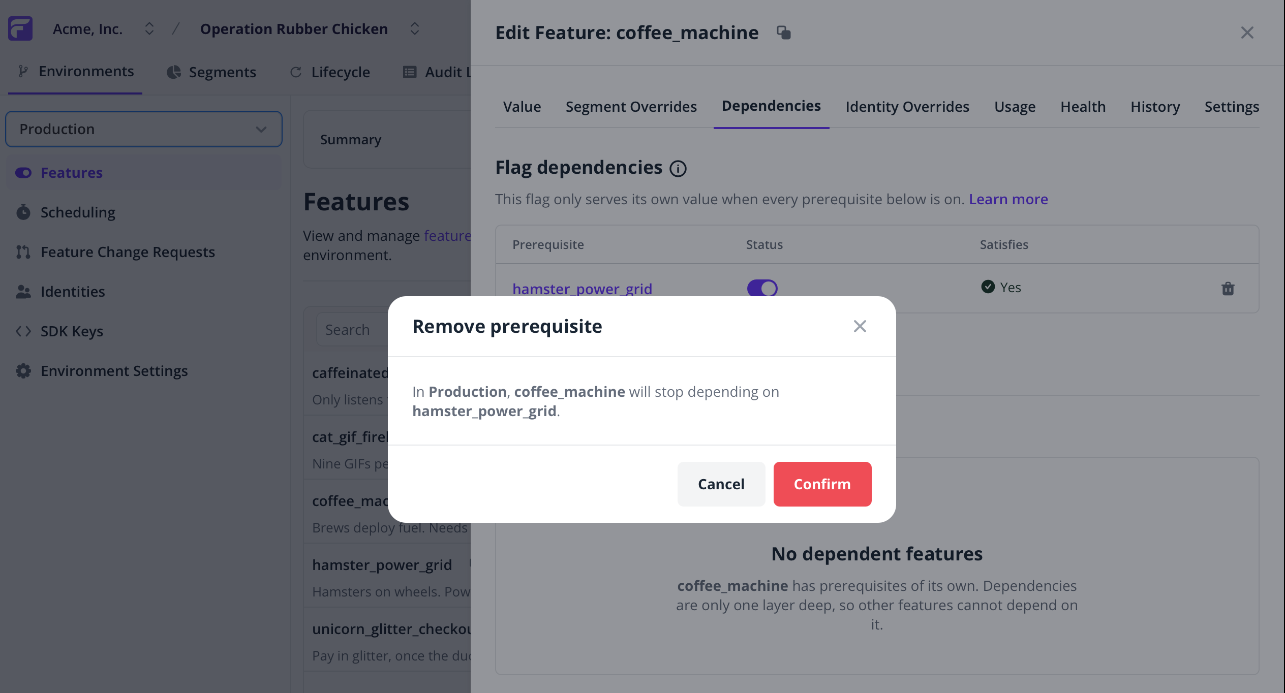 Removing a prerequisite feature